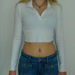 XS SHEIN button down cropped collared long sleeve women’s shirt